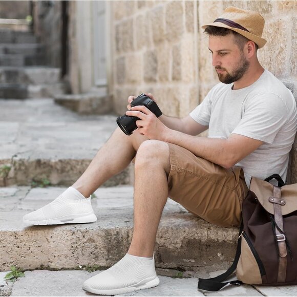 Mens Slip On Walking Shoes Mens Running White Mesh Breathable Tennis Sneakers - Picture 7 of 7